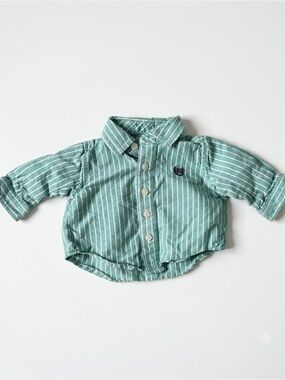 Chaps Button Down Shirt Newborn Baby Stripes Green Preppy